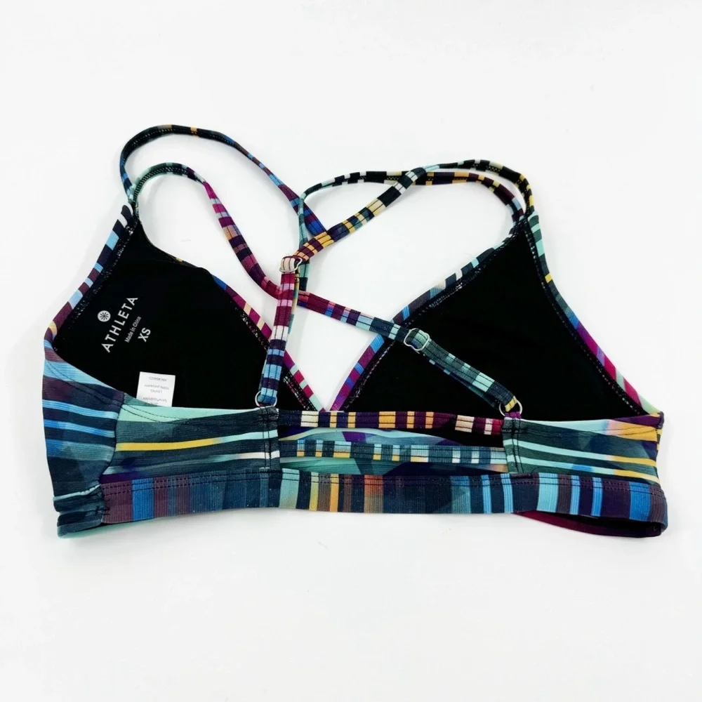 ✅ATHLETA | Swim Bikini Top In Striped Rainbow Laser Beam SIZE X-SMALL MULTICOLOR